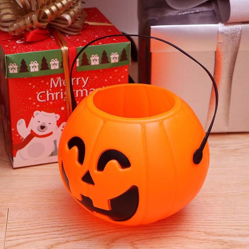 Halloween Pumpkin Bucket Set Of 4 Orange Trick Or Treat Candy Holders With Handle 17cm - Image 4